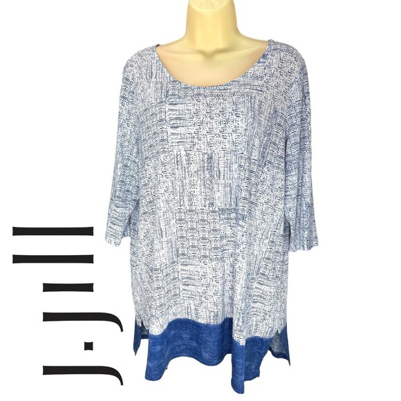 Pure Jill Women’s Petite Large Tunic PJ A-Line Print Knit Top Flowy 3/4 Sleeve - Picture 1 of 10